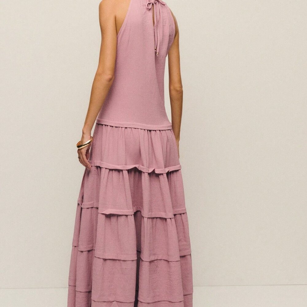 Rose Red Casual Women's Sleeveless High Neck Pleated Maxi Dress - Picture 2 of 6